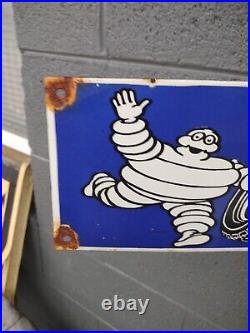 Large Rare Vintage Michelin Man Tires 36 Porcelain Metal Sign