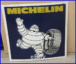 Large VINTAGE ORIGINAL Michelin Man PORCELAIN sign 26 by 26 Michelin Tires