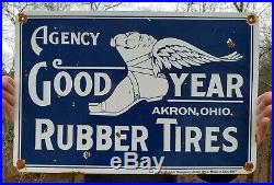 Large Vintage 1917 Goodyear Rubber Tires Porcelain Metal Sign! Akron, Ohio