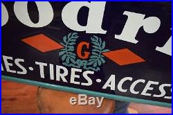 Large Vintage 1940 B. F. Goodrich Tires Gas Station Oil Porcelain Metal Sign WOW