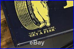 Large Vintage 1940 Fisk Tires Gas Station 6' Metal Sign Early Graphic Gas Oil