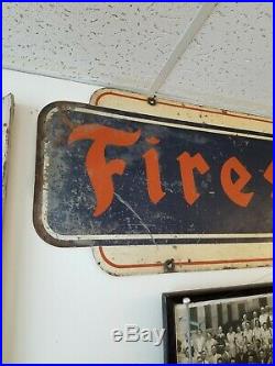 Large Vintage 1940s Firestone Tires Gas Station 42 Metal Original Sign Gas Oil