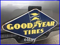 Large Vintage 1949 Goodyear Tires Tire Gas Station Oil Porcelain Metal Sign