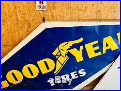 Large Vintage 1950s Goodyear Tires 48 Porcelain embossed Metal Sign Doublesided