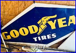Large Vintage 1950s Goodyear Tires 48 Porcelain embossed Metal Sign Doublesided