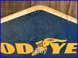 Large Vintage 1960 Goodyear Tires double sided metal sign 54 wide pretty nice