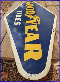 Large Vintage 1960 Goodyear Tires double sided metal sign 54 wide pretty nice