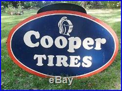 Large Vintage 1960's Cooper Tires 30x48 Double Sided Metal Sign Non Porcelein