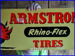 Large Vintage Armstrong Rino-flex Tire Porcelain Metal Gas Station Sign Tires