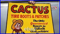 Large Vintage Cactus Tire Boot Porcelain Enamel Tire Station Sign 18 X 24