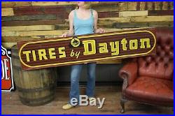 Large Vintage Dayton Tires Thoroughbred Tire Gas Station 6ft Tin Metal Sign RARE