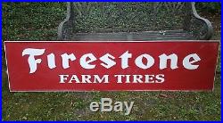 Large Vintage Firestone Farm Tires Tractor Gas Oil 72 Embossed Metal Sign