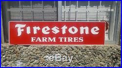 Large Vintage Firestone Farm Tires Tractor Truck Gas Oil 48 Embossed Metal Sign