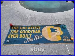 Large Vintage Goodyear G3 Tires Cloth Canvas Banner Poster Sign Gas Oil Station