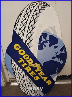 Large Vintage Goodyear Tires Battery Porcelain Metal Auto Gas Station Sign