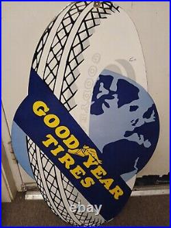 Large Vintage Goodyear Tires Battery Porcelain Metal Auto Gas Station Sign