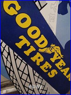 Large Vintage Goodyear Tires Battery Porcelain Metal Auto Gas Station Sign