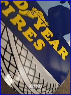 Large Vintage Goodyear Tires Battery Porcelain Metal Auto Gas Station Sign