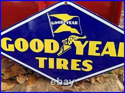 Large Vintage Goodyear Tires Service Porcelain Enamel Gas Station Pump Sign Die