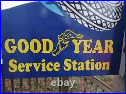 Large Vintage Goodyear Tires Service Station 2 Sided 30 Porcelain Flange Sign