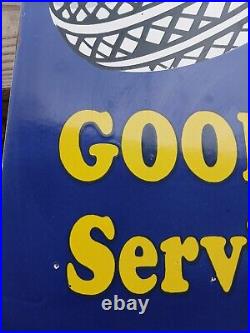 Large Vintage Goodyear Tires Service Station 2 Sided 30 Porcelain Flange Sign