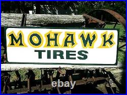 Large Vintage Hand Lettered MOHAWK TIRES Farm Tractor Gas Metal Oil Sign