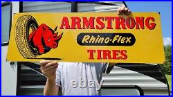 Large Vintage Old Armstrong Heavy Metal Porcelain Enamel Tire Sign 35 X 12