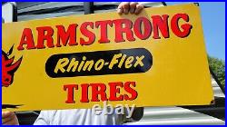 Large Vintage Old Armstrong Heavy Metal Porcelain Enamel Tire Sign 35 X 12