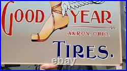 Large Vintage Old Goodyear Tires Agency Heavy Metal Porcelain Enamel Tire Sign