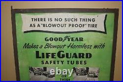 Large Vintage c. 1940 Goodyear Tires 2 Sided 37 Metal Frame Gas Station Sign