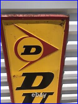 Large Vtg Dunlop Tires Horizontal/Vertical Signs Embossed Metal Approx 60x14