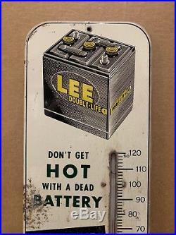 Lee Batteries Thermometer Metal Vintage Sign Gas Oil Garage Conshohocken PA Tire