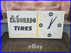 Lighted Vintage El Dorado Tires Dealer Clock Sign Gas Oil Chevy Ford Dodge Auto