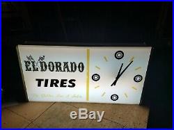 Lighted Vintage El Dorado Tires Dealer Clock Sign Gas Oil Chevy Ford Dodge Auto