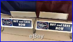 Lot 2 Cooper Tires Buy & Save Now- Tire Signs Vtg Metal Display Stand Rack