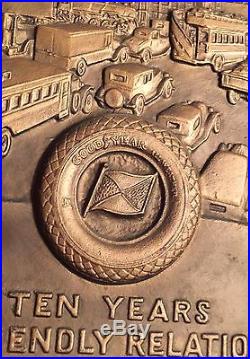Lrg 1950's Vintage Goodyear Tires Gas 17 3D Bronze Sign Award Plaque Blimp HTF