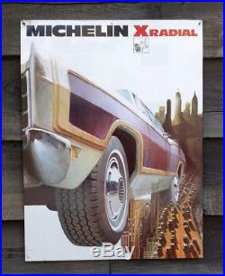 MICHELIN X RADIAL TIRES with Wood Panel 70s Station Wagon Large Vintage Metal Sign