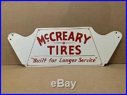 McCreary Tires Stand Sign Vintage Metal Garage Shop Decor Gas Oil Man Cave NOS