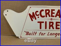McCreary Tires Stand Sign Vintage Metal Garage Shop Decor Gas Oil Man Cave NOS