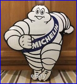 Michelin Man Vintage Porcelain Sign Tire Coupe Mobil Motor Gasoline Pump Gas