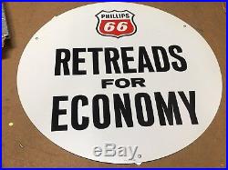 NOS VinTaGe OriGiNaL PHILLIPS 66 RETREADS TIRE SIGN Gas Oil SIGN NEW OLD STOCK