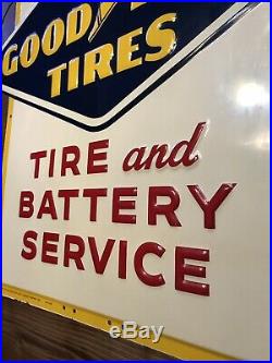 ORIGINAL Goodyear Tire and BATTERY vintage sign EMBOSSED 30 X 30