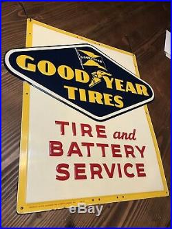ORIGINAL Goodyear Tire and BATTERY vintage sign EMBOSSED 30 X 30