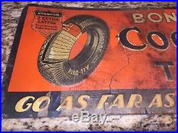 ORIGINAL VINTAGE 1930 40s COOPER TIRES METAL ADVERTISING SIGN GAS OIL EMBOSSED