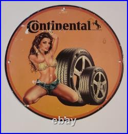 Old 1931 Rare Vintage Continental Tyre Pin Up Man Cave Garage Bar Porcelain Sign