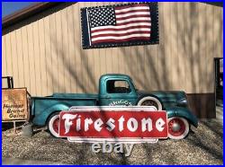 Old 1956 Porcelain FIRESTONE Tire SIGN Vintage GAS & OIL Mancave Garage Decor