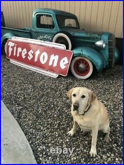 Old 1956 Porcelain FIRESTONE Tire SIGN Vintage GAS & OIL Mancave Garage Decor