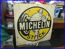 Old Antique Vintage Gas Oil Michelin Tire Service Station Advertising Tin Sign