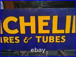 Old Original Michelin Tubes And Tires Logo Vintage Porcelain Enamel Sign Rare
