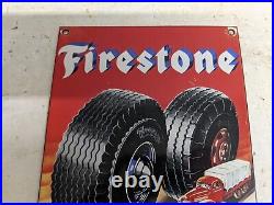 Old Vintage 1949 Firestone Tires Porcelain Advertising Sign Wheel Tire